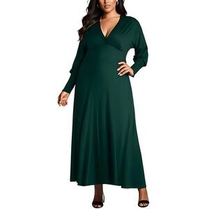 24seven Comfort Apparel Womens Green Surplice Long Casual Maxi Dress Plus NWT